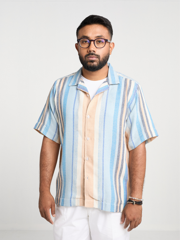 Sky & Orange Stripe Cuban Shirt
