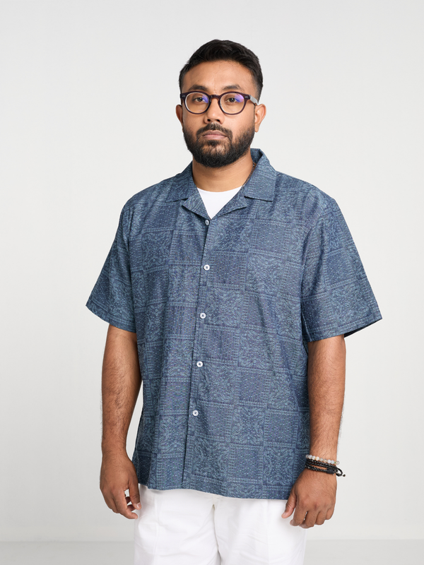 Navy Paisley Cuban Shirt