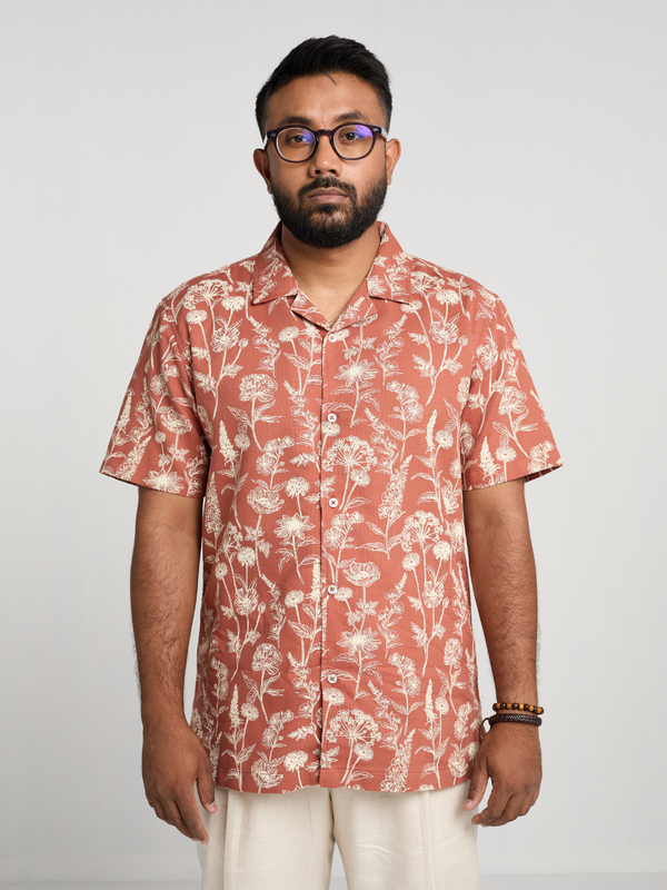 Terracotta Floral Cuban Shirt