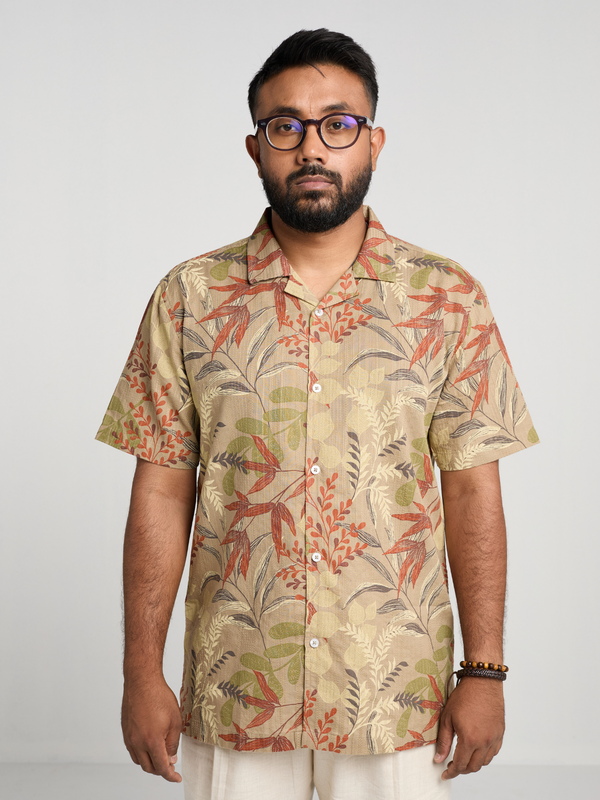 Beige Floral Cuban Shirt
