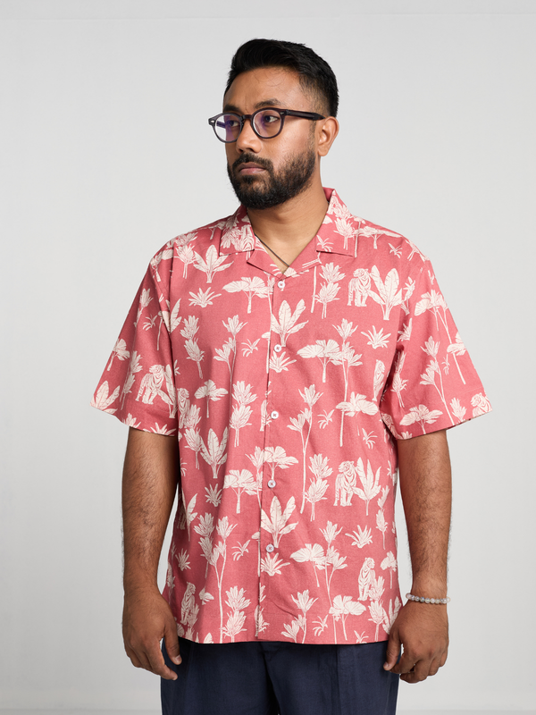 Red Animal Print Cuban Shirt
