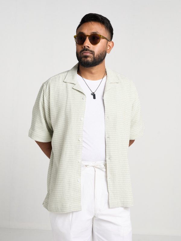 Fern & White Pattern Cuban Shirt
