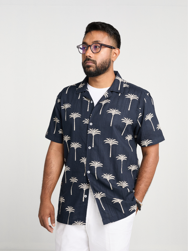 Navy Floral Cuban Shirt