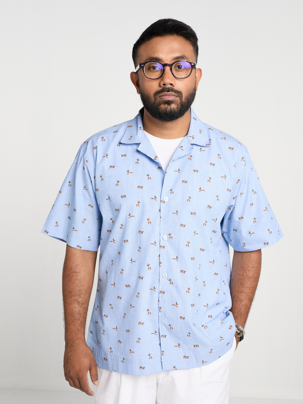 Sky Animal Print Cuban Shirt
